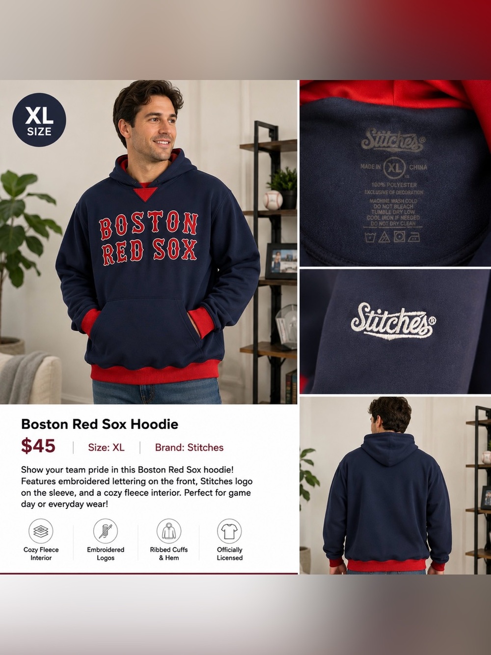 STARTER Navy and Red Boston Red Sox Pullover Hoodie